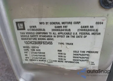 2005 Chevrolet Silverado 2500Hd Ls from USA, damaged, VIN 1GCHC23U05F823455